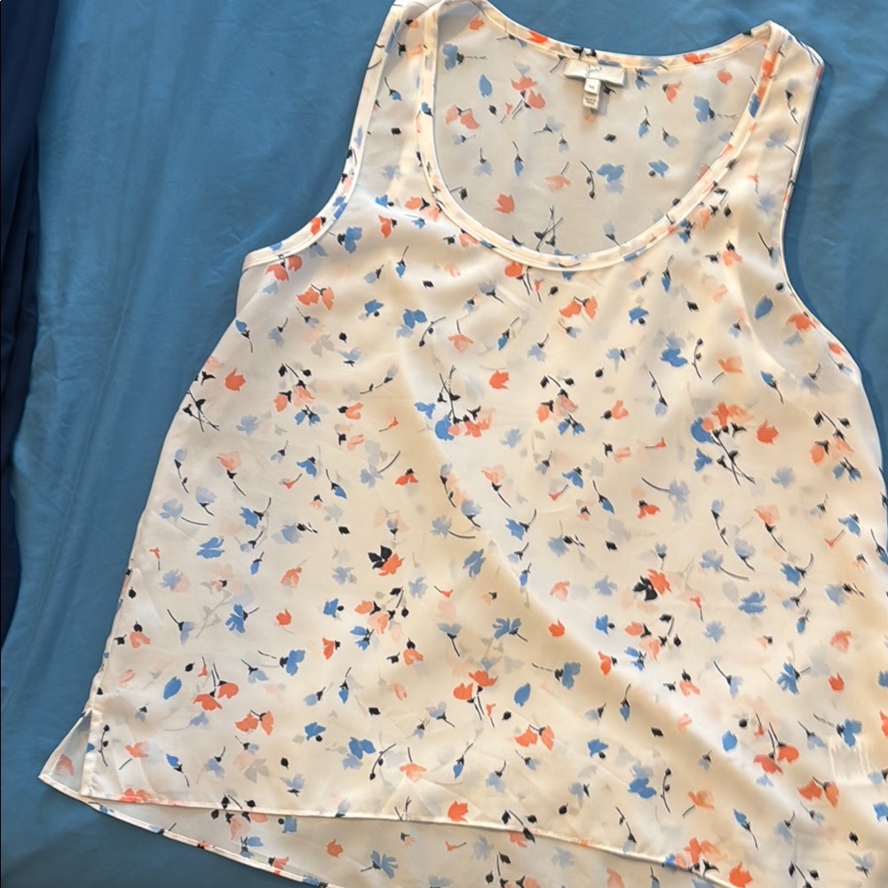 Floral Sleeveless Top - Cream, Blue, and Orange